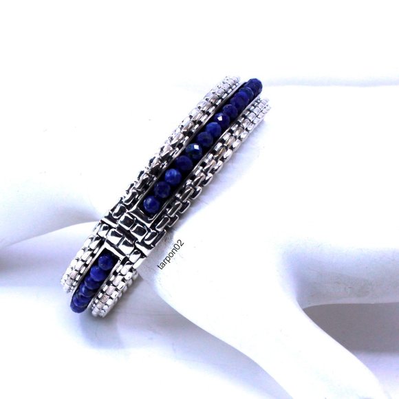 John HARDY JAI LAPIS 8.40ct Box Chain Sterling Silver Bangle Bracelet -AVG NIB - Picture 2 of 15